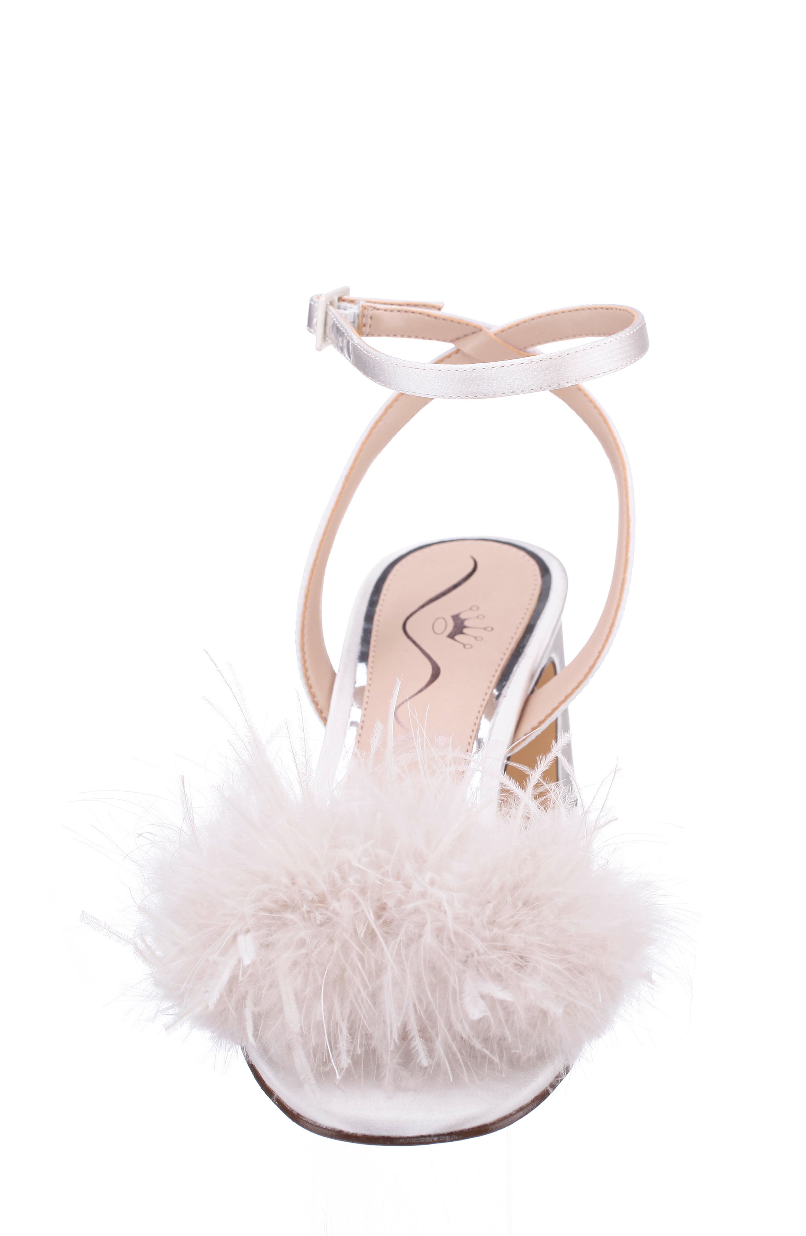 Nina Bev Ankle Strap Faux Feather Sandal, Alternate, color, Ivory