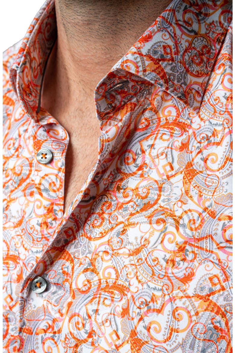 Galileo Geometric Short Sleeve Cotton Button-Up Shirt, Alternate, color, ORANGE