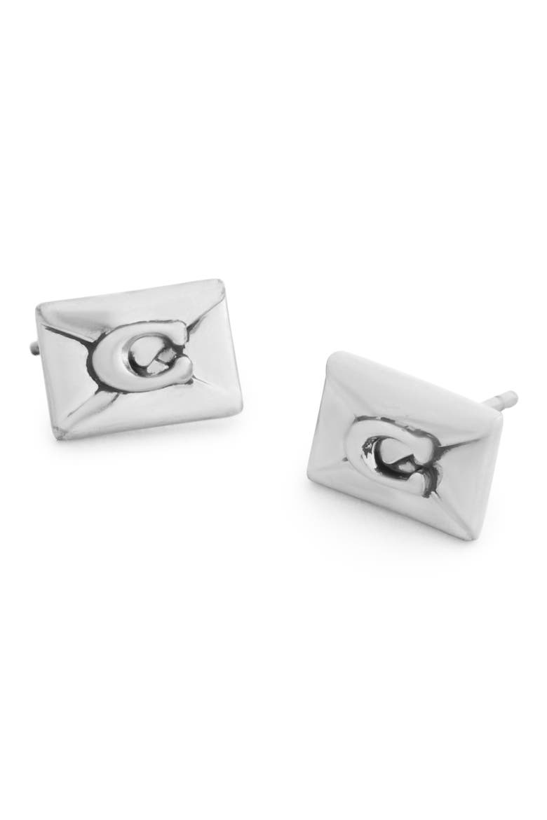 Envelope Stud Earrings, Alternate, color, SILVER