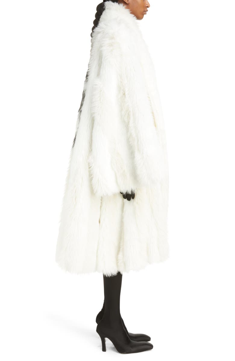 Balenciaga Graffiti Logo Faux Fur A-Line Coat, Alternate, color,