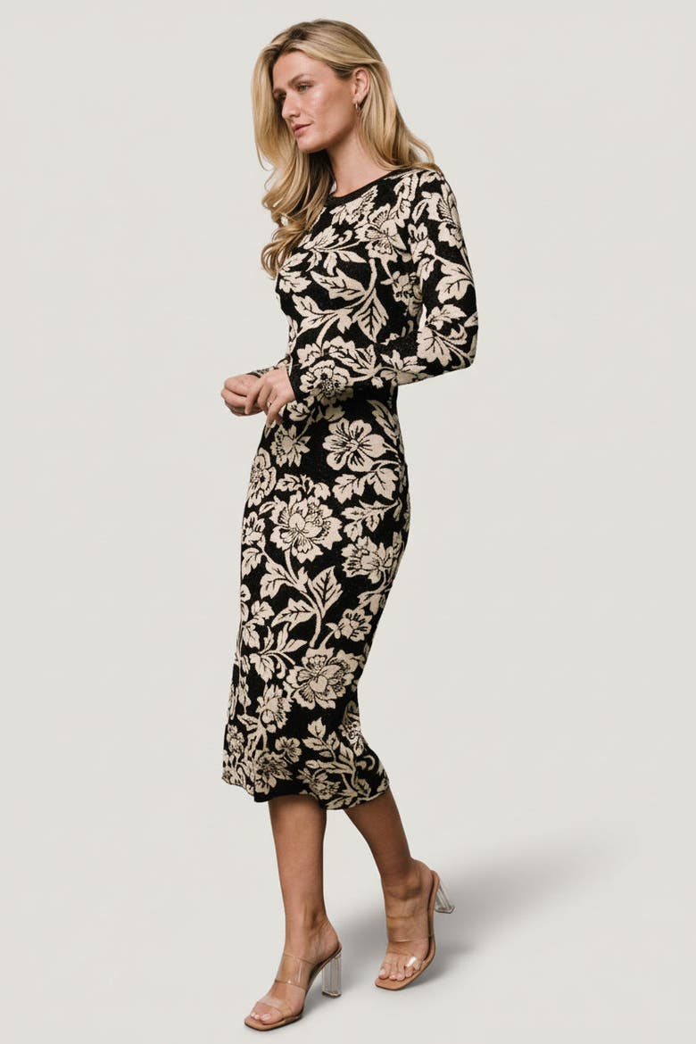 Marci Sweater Dress, Alternate, color, Black + Ivory Floral