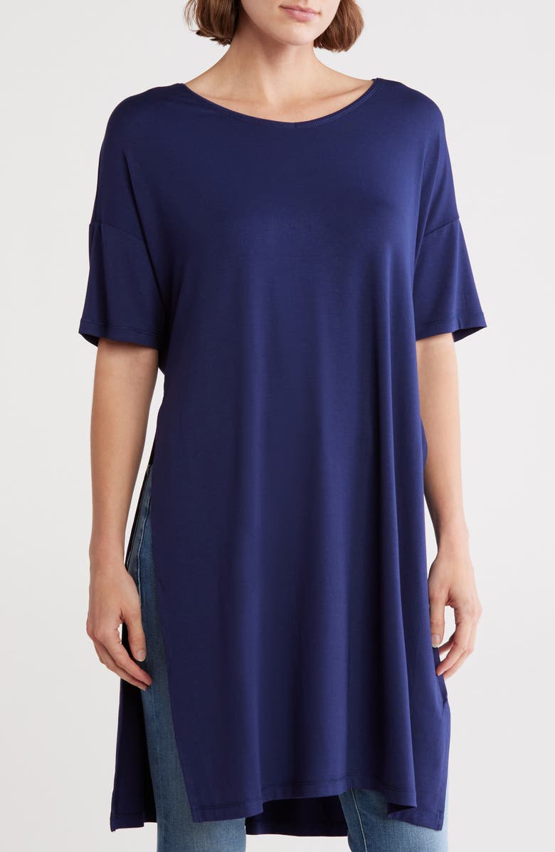 PATRIZIA LUCA Side Slit Tunic Shirt, Main, color, Navy