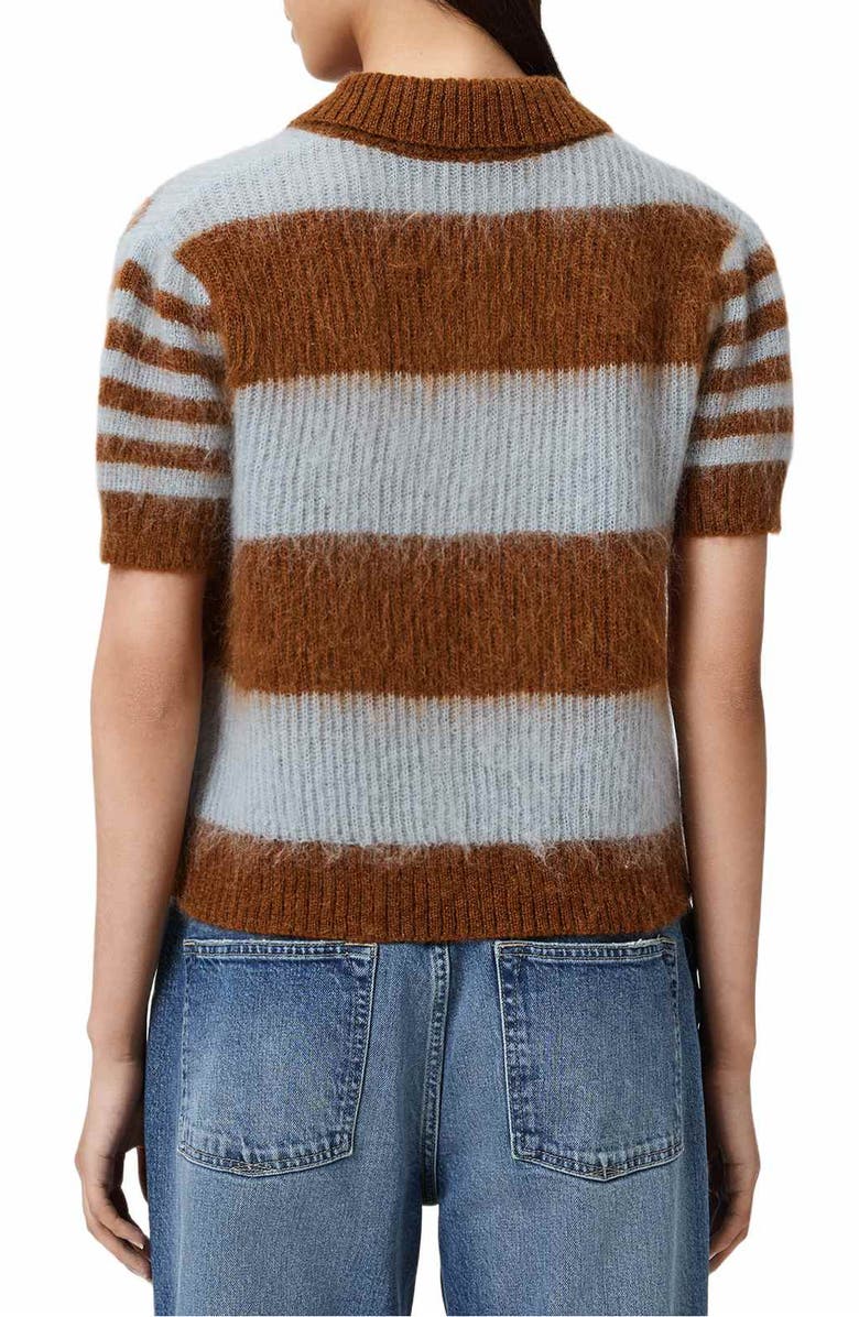 AllSaints Clem Polo Sweater, Alternate, color, Steel Blue/ Cognac