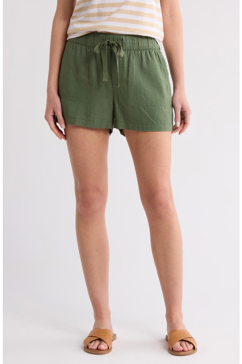 Drawstring Linen Blend Shorts, Main, color, GREEN BRONZE