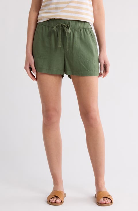 Drawstring Linen Blend Shorts