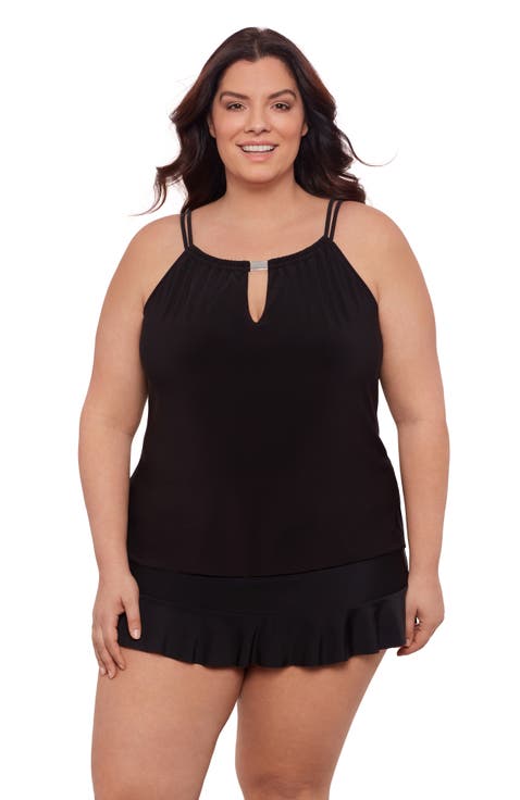 Plus Size Keyhole High Neck Full Coverage Adjustable Tankini Swimsuit Top