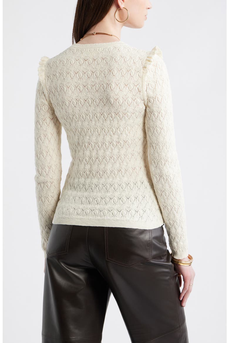 Ruffle Trim Pointelle Stitch Cotton Blend Sweater, Alternate, color, IVORY DOVE