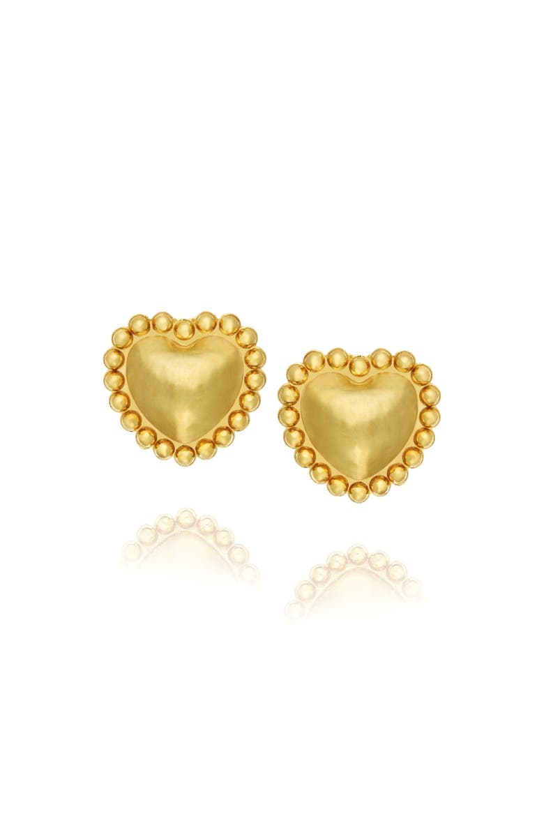 Mini Dot Heart Stud Earrings, Main, color, Yellow Gold