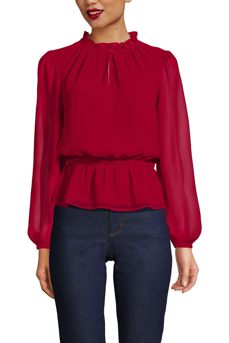 Chiffon Peplum Top, Main, color, Rich Red
