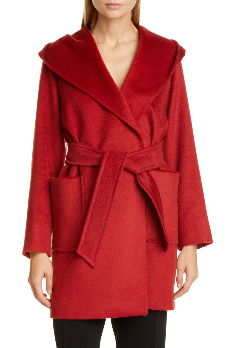 Rialto Hooded Camel Hair Coat, Main, color, RED