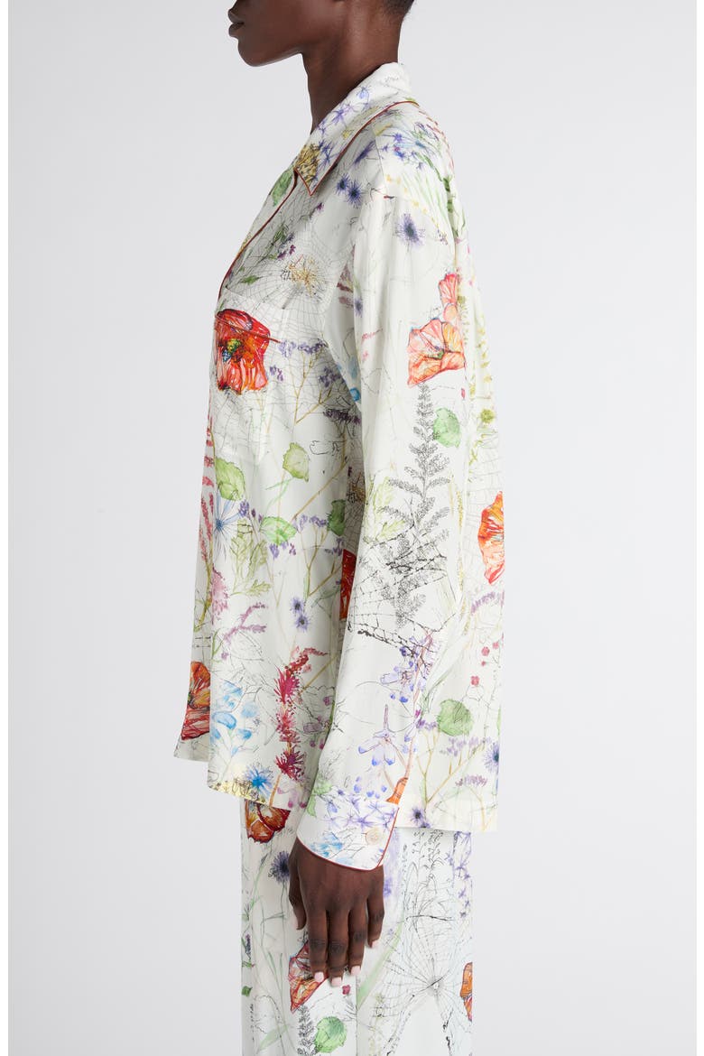 Meadow Floral Piped Pajama Shirt, Alternate, color, WHITE