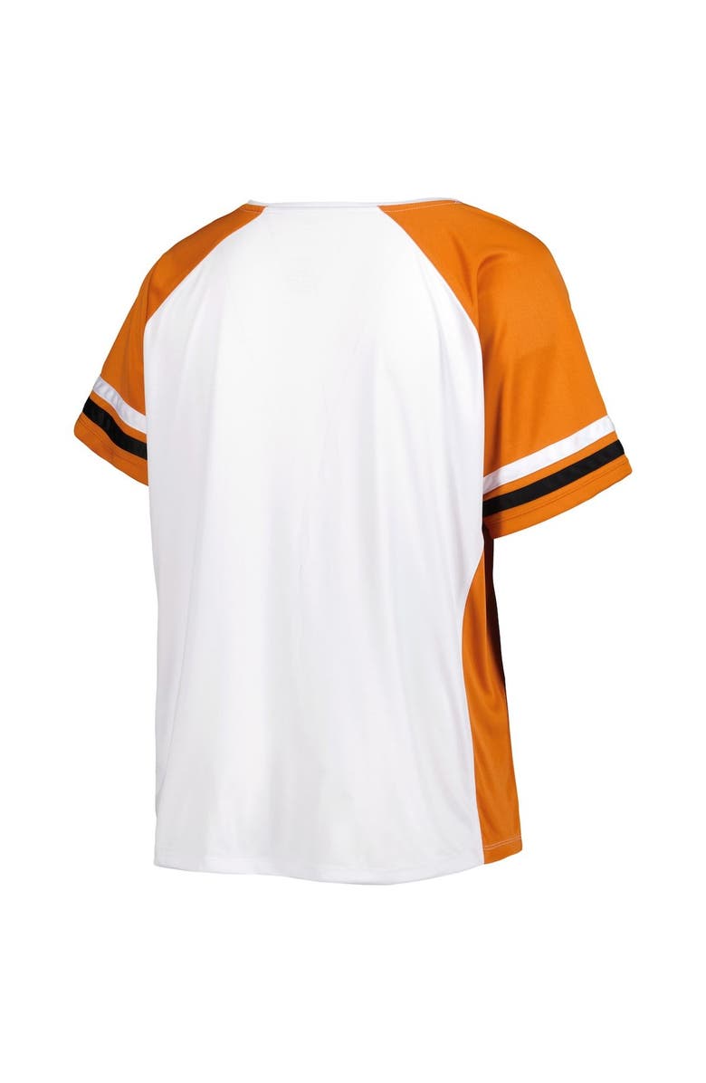 PROFILE Women's White Texas Longhorns Plus Size Stripe Raglan Notch Neck T-Shirt, Alternate, color, 