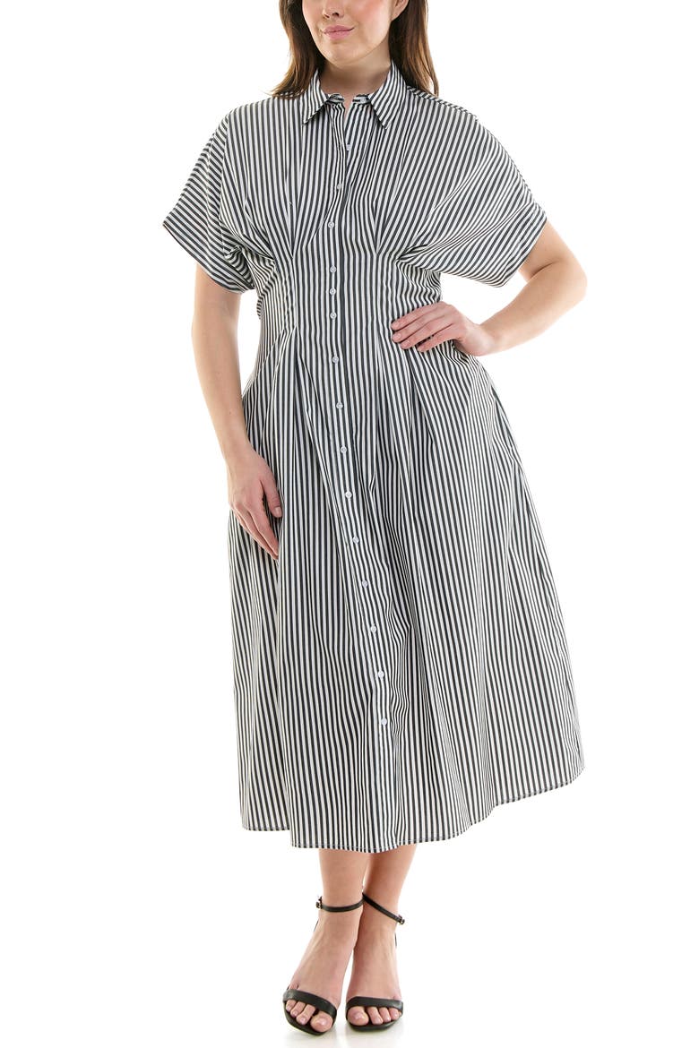 Striped Shirtdress, Alternate, color, BLACK / WHITE