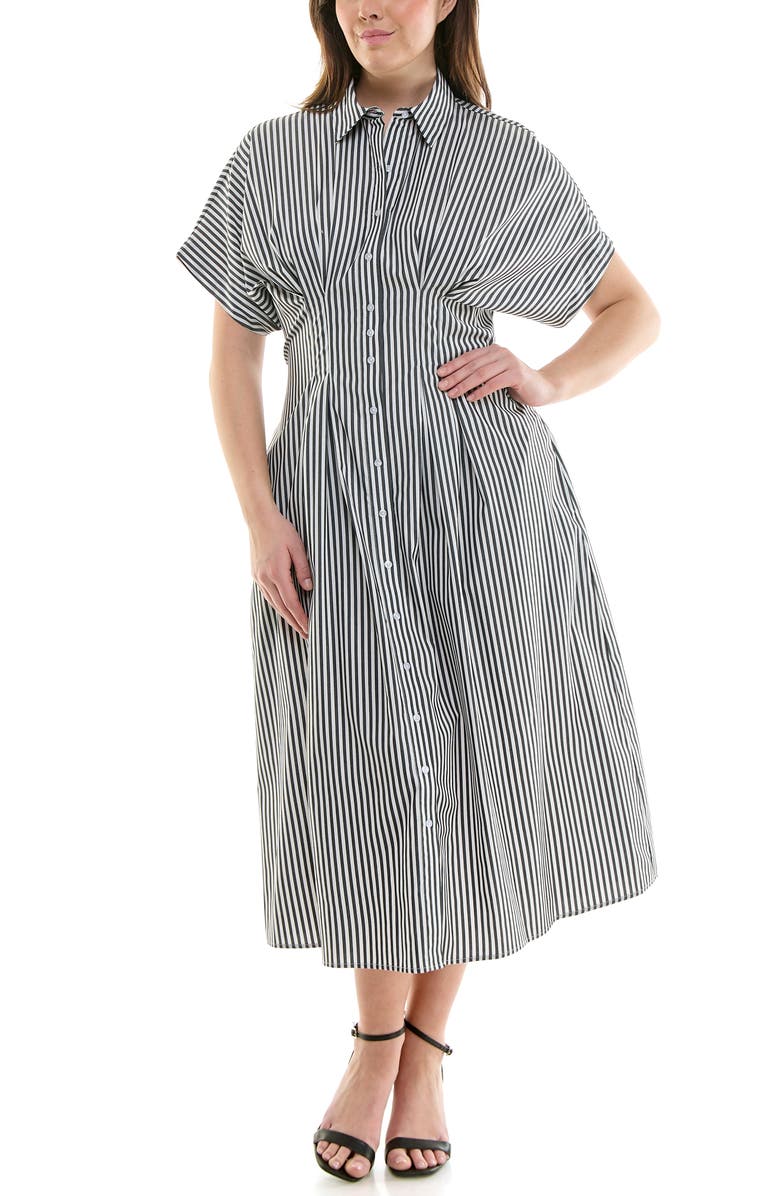 Nicole Miller Striped Shirtdress, Alternate, color, Black / White