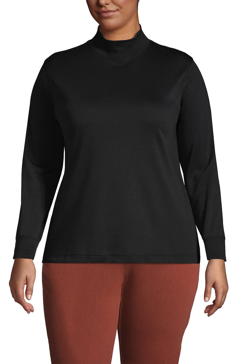 Lands' End Long Sleeve Supima Mock Turtleneck, Alternate, color, Black