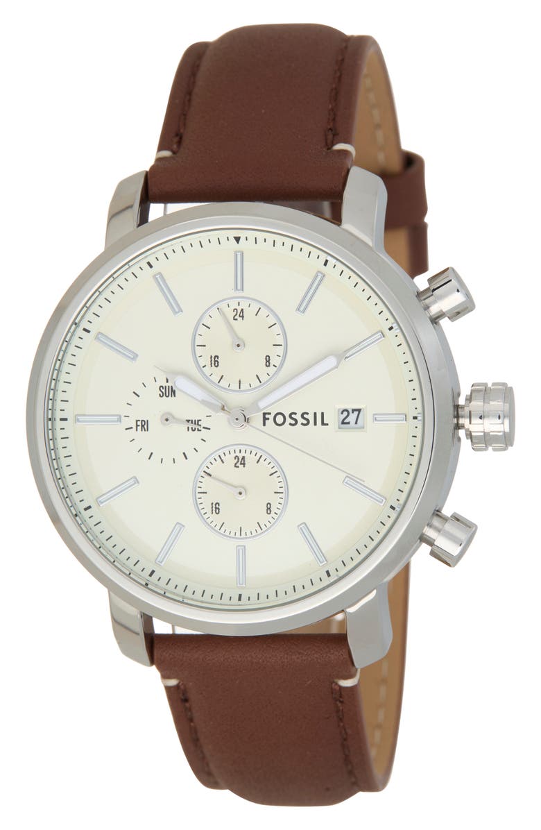 Fossil Rhett Multifunction Brown LiteHide<sup>™</sup> Leather Watch, Main, color,