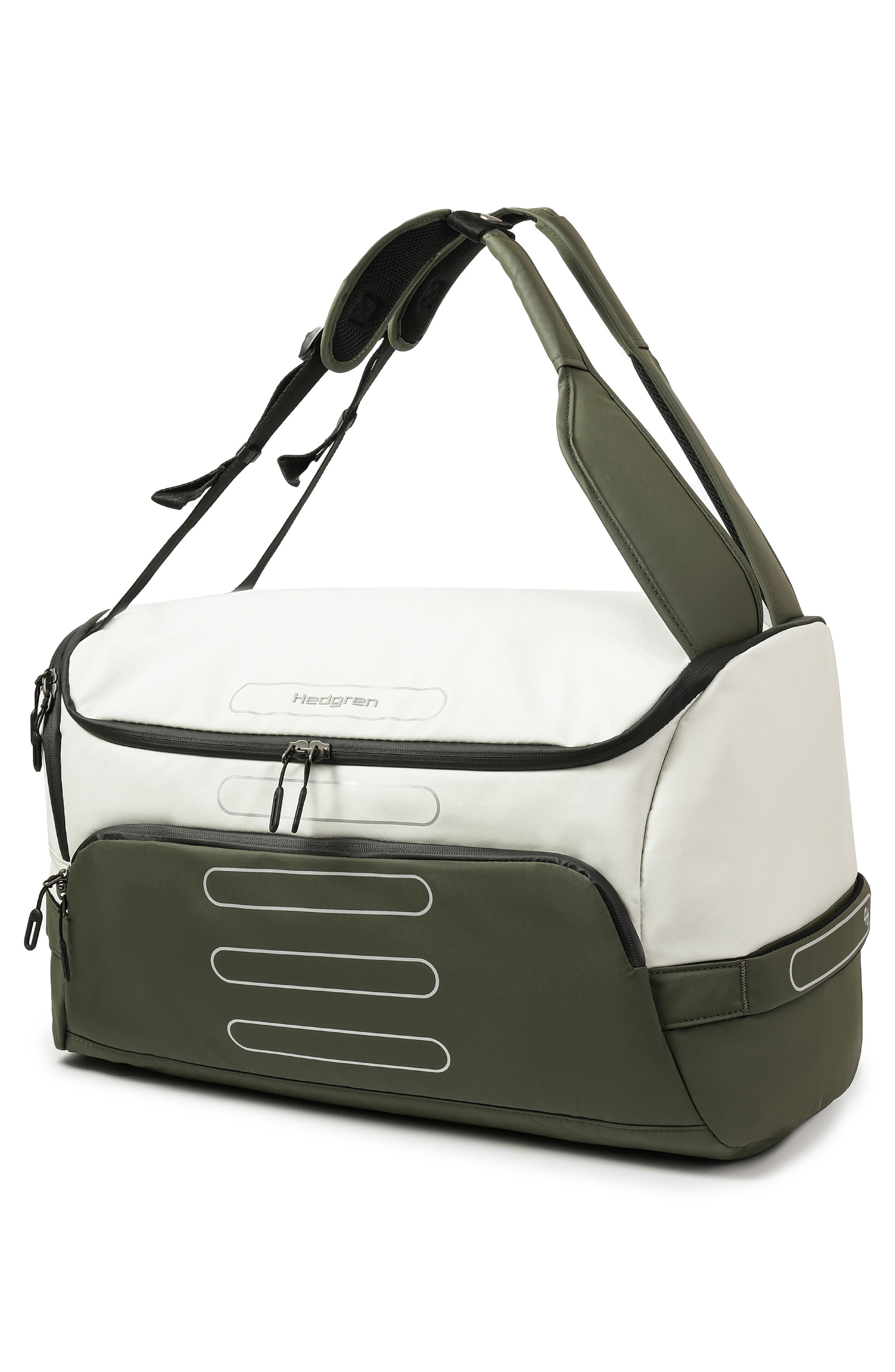 Sojourn Recycled Polyester Duffle Backpack, Alternate, color, COATED OLIVE/ NATURAL