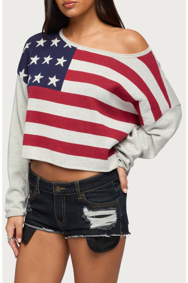 USA One-Shoulder Cotton Sweater, Alternate, color, USA