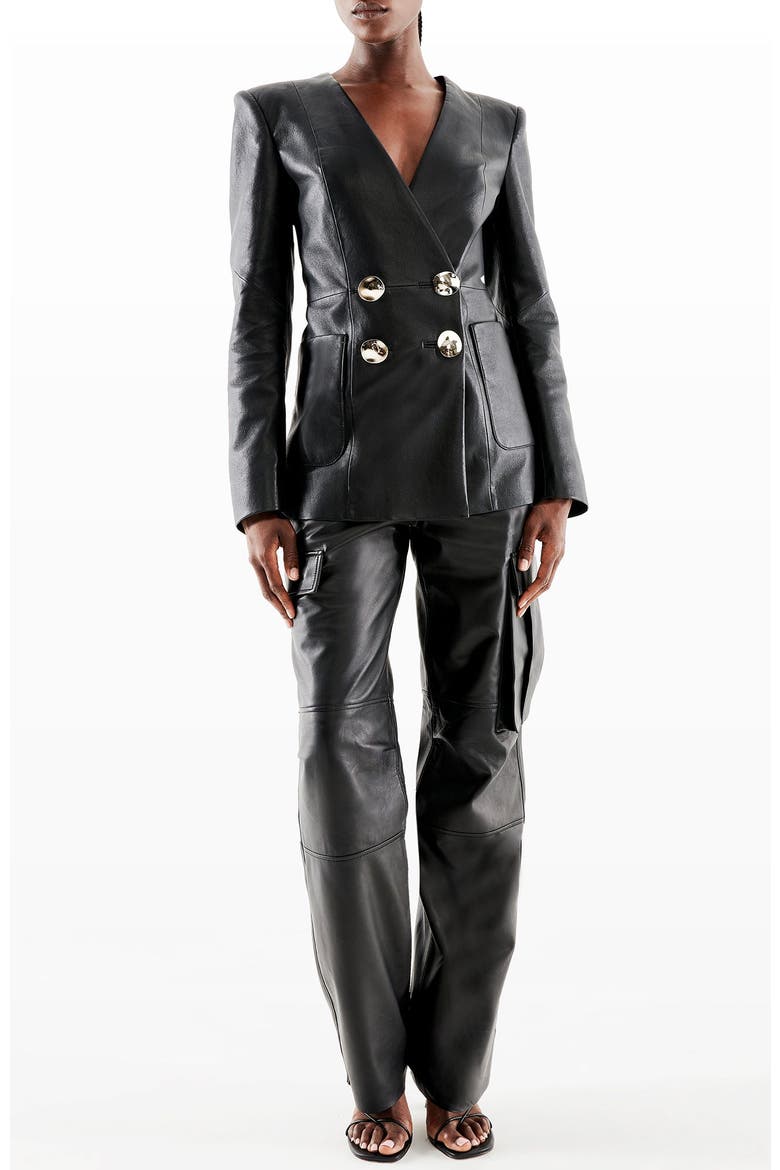 Claude Recycled Leather Blazer, Alternate, color, Black