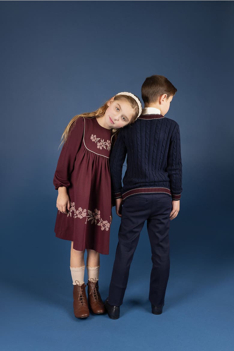 Looms Stitch Embroidered Wool Dress, Alternate, color, Wine