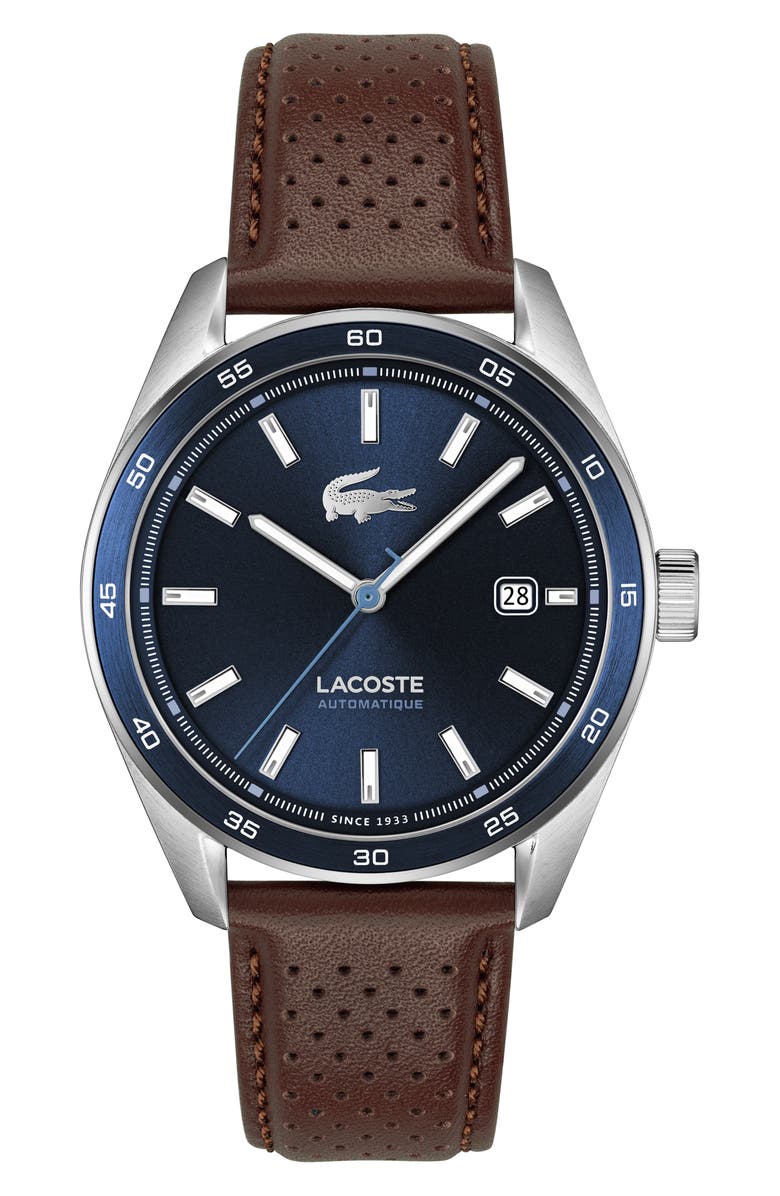 Lacoste Boston Automatique Leather Strap Watch, 40mm, Main, color,