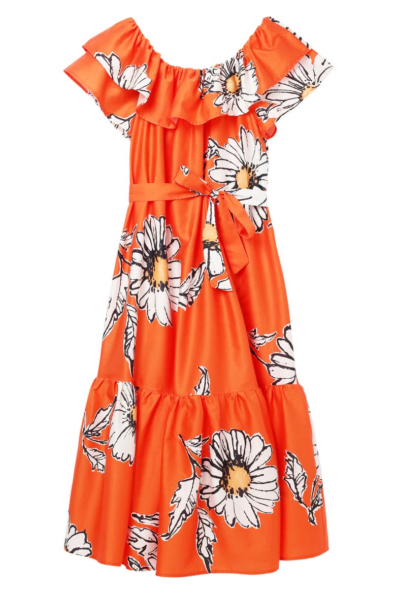 Daisy Ruffle Midi Dress, Alternate, color, ORANGE