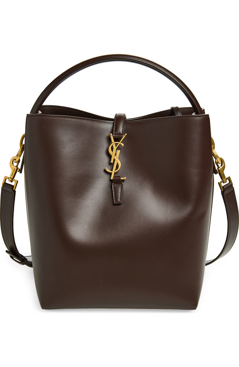 Saint Laurent Le 37 Leather Bucket Bag, Main, color, Arabica