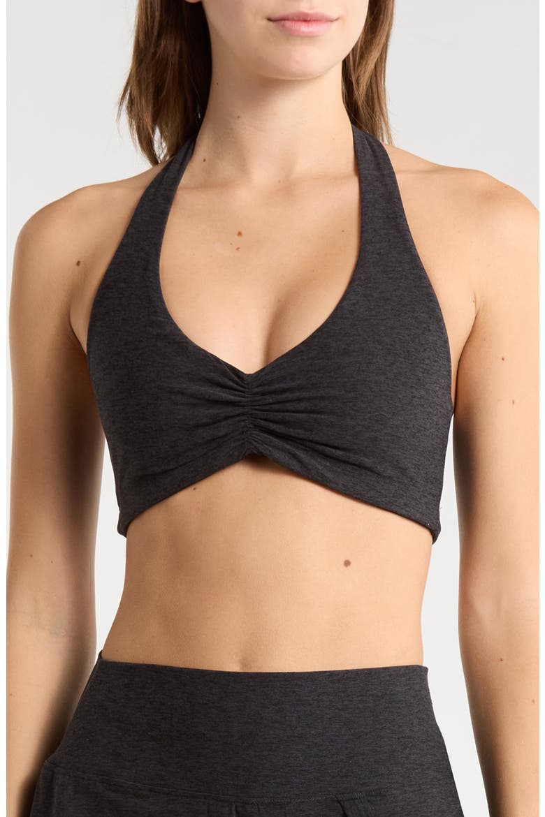 Stretch Halter Sports Bra, Main, color, HEATHER BLACK