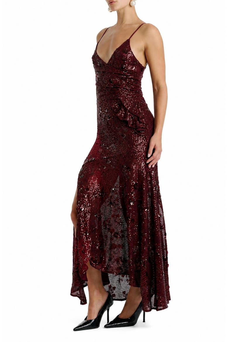 Sorrel Sequin Sleeveless Gown, Alternate, color, BURGUNDY