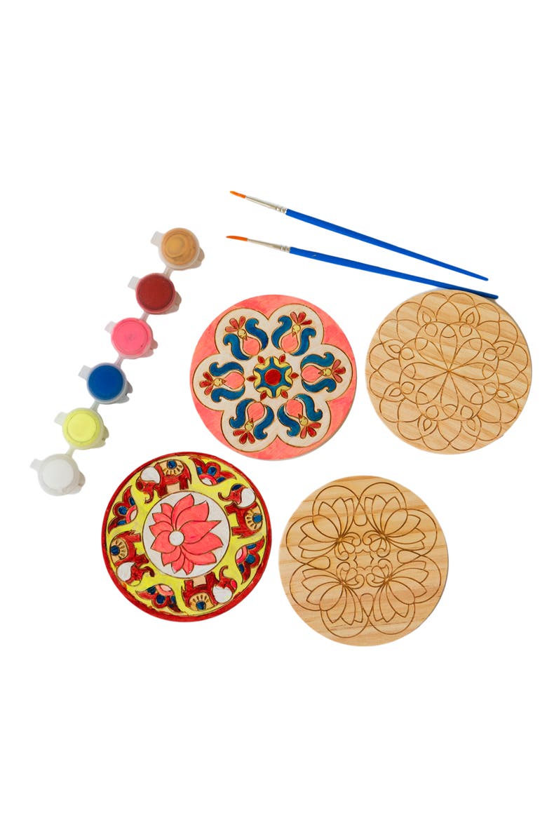 KULTURE KHAZANA Make Your Own Rangoli Coaster Kit Diy 4 Wooden Coasters, Alternate, color, Multicolored