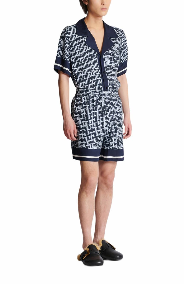 Balmain Flowing Monogrammed Shorts, Main, color, 