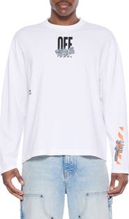 L/AB C/O OFF-WHITE Off Active Tape Appliqué Long Sleeve Graphic T-Shirt