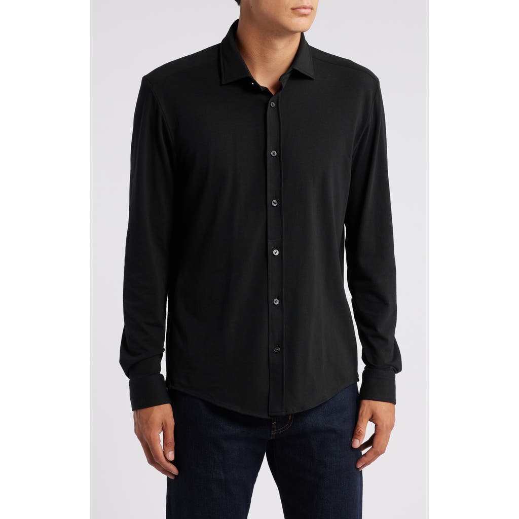 Hugo Boss Boss Roan Solid Stretch Cotton Button-up Shirt In Black
