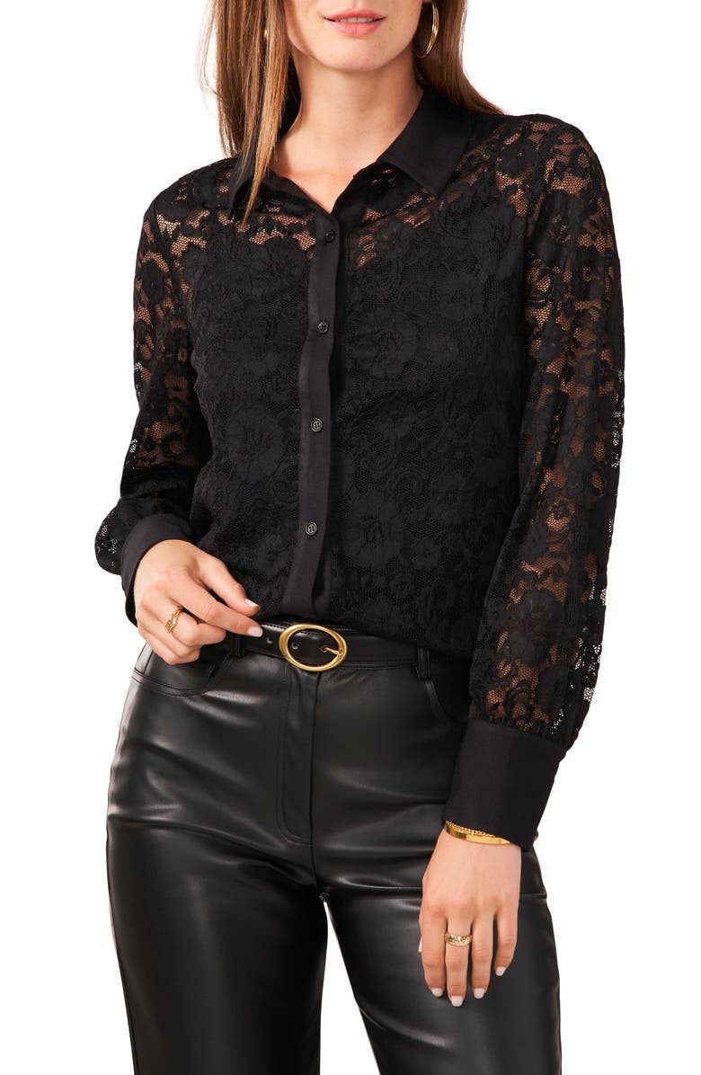 Vince Camuto Lace Button-Up Shirt, Main, color, 