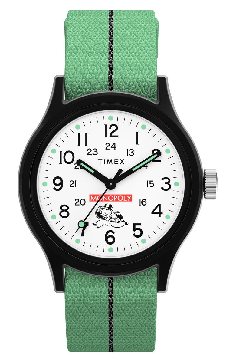 Timex<sup>®</sup> x Monopoly MK1 Resin Webbing Strap Watch, 36mm, Main, color, White