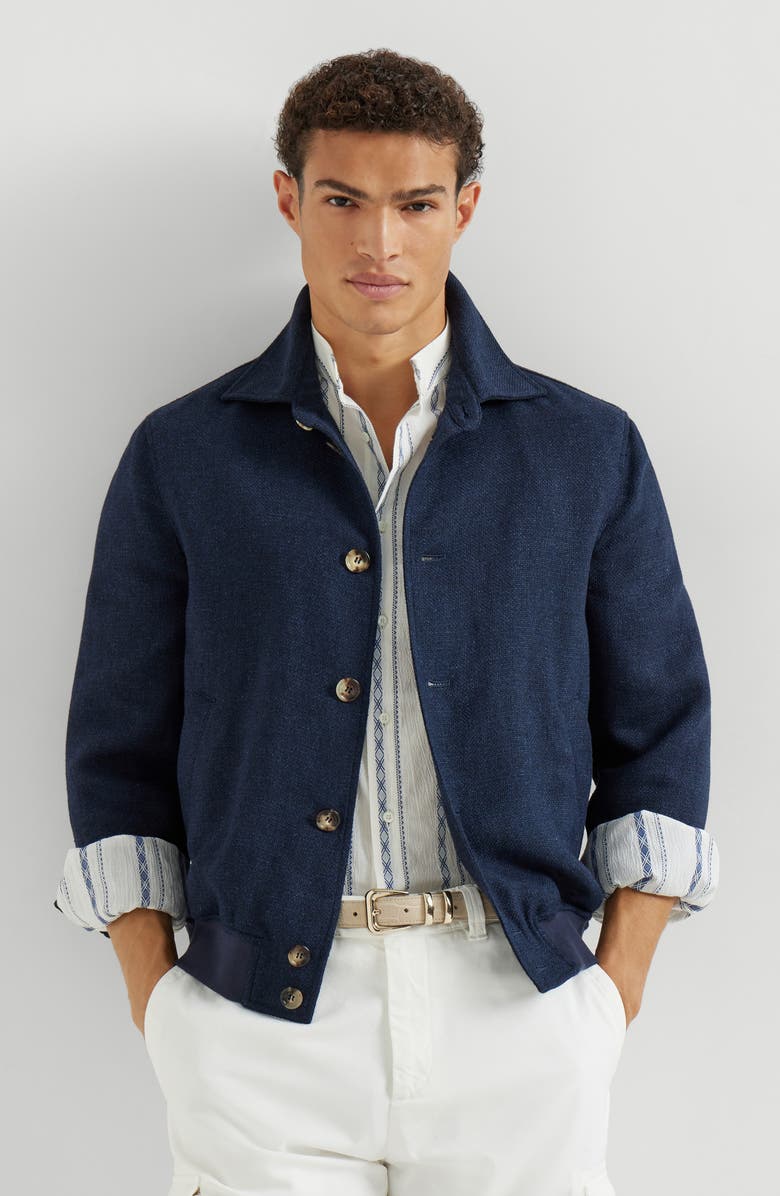 Brunello Cucinelli Hopsack outerwear jacket, Alternate, color, Navy Blue