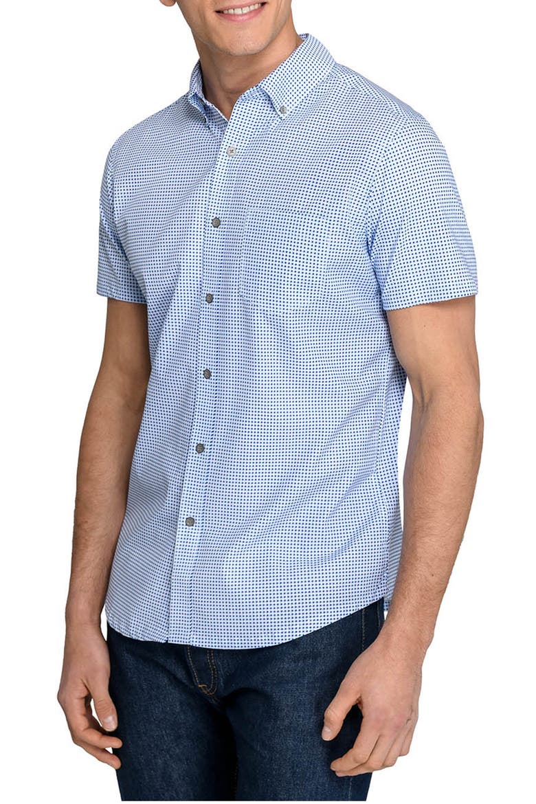 Slim Fit Houndstooth Reworked Short Sleeve Button-Down Shirt, Alternate, color, BLUE