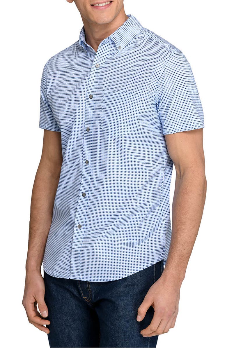 W.R.K Slim Fit Houndstooth Reworked Short Sleeve Button-Down Shirt, Alternate, color, Blue