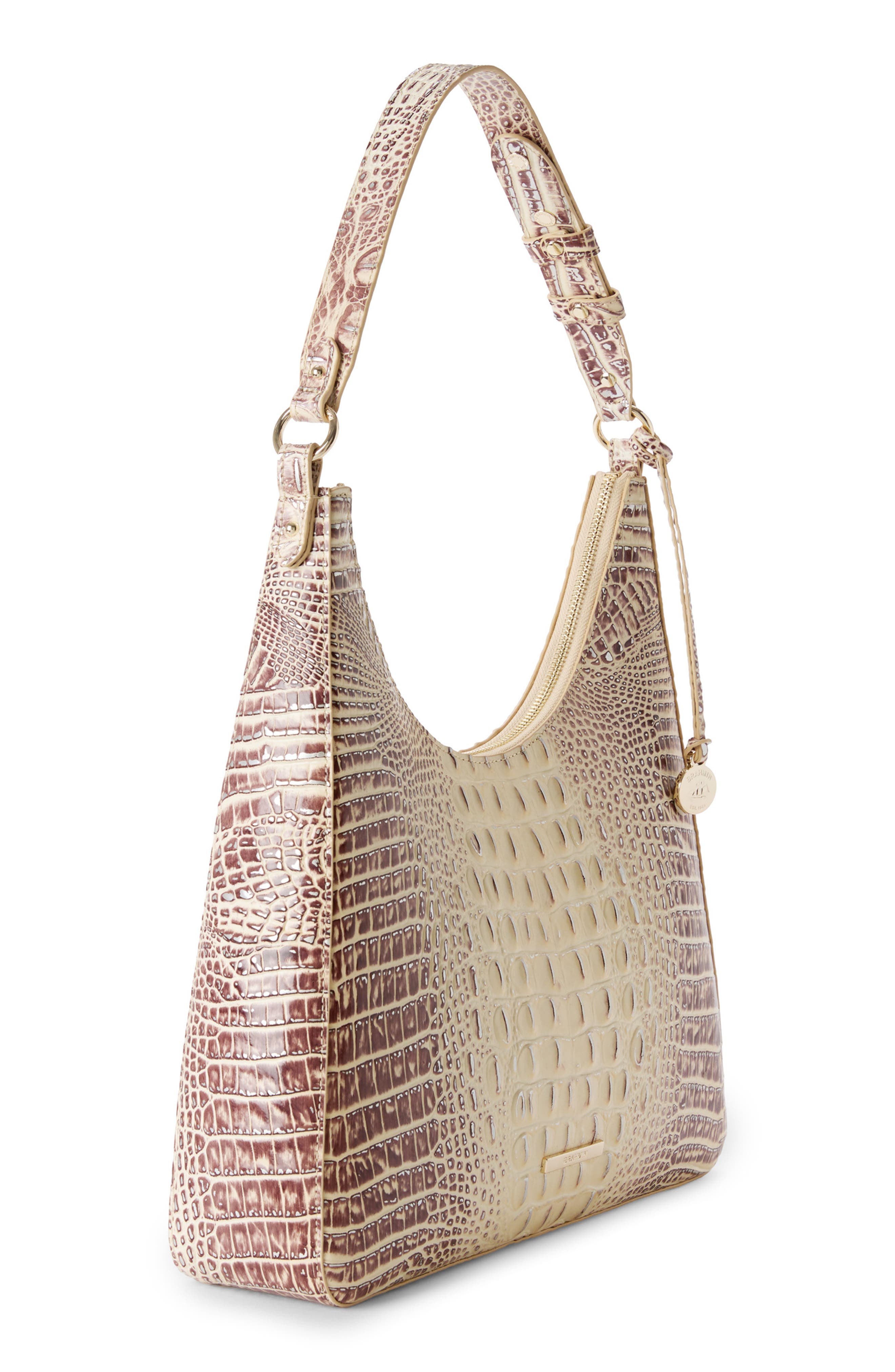 Tabitha Croc Embossed Leather Shoulder Bag, Alternate, color, GINGER