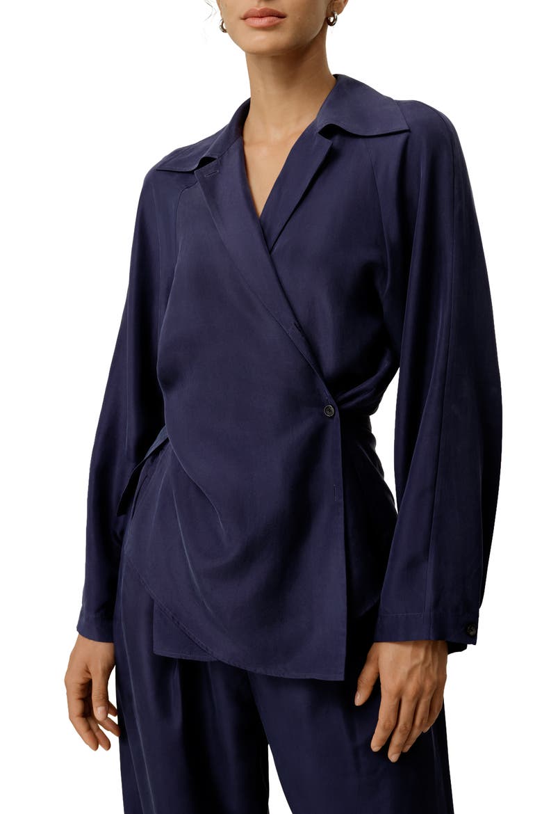 Women's Multipositional Silk Habotai Shirt, Main, color, Blueberry