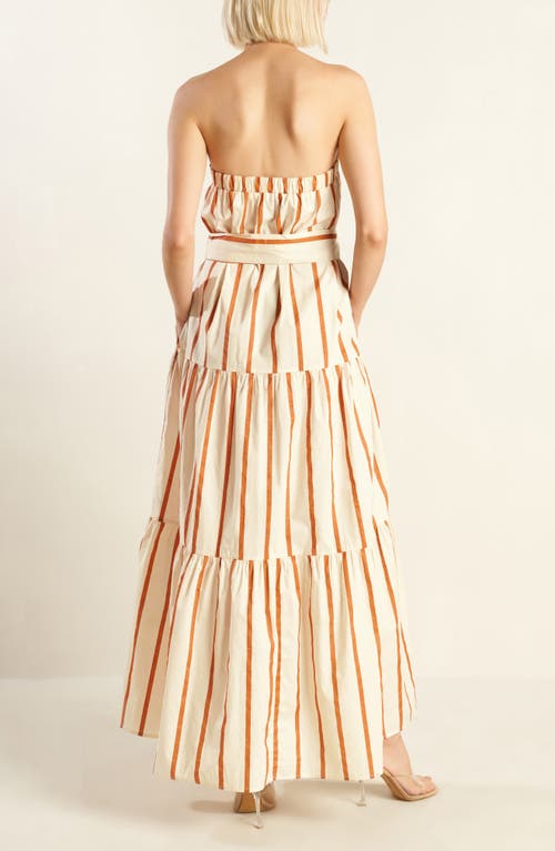 Freemarket Strapless Stripe Maxi Dress In Ivory/rust