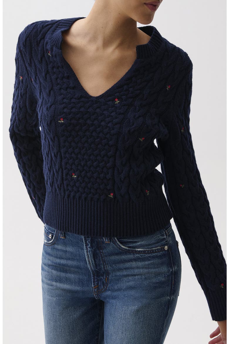 Shana Embroidered Cable Knit Sweater, Main, color, SOFT NIGHT