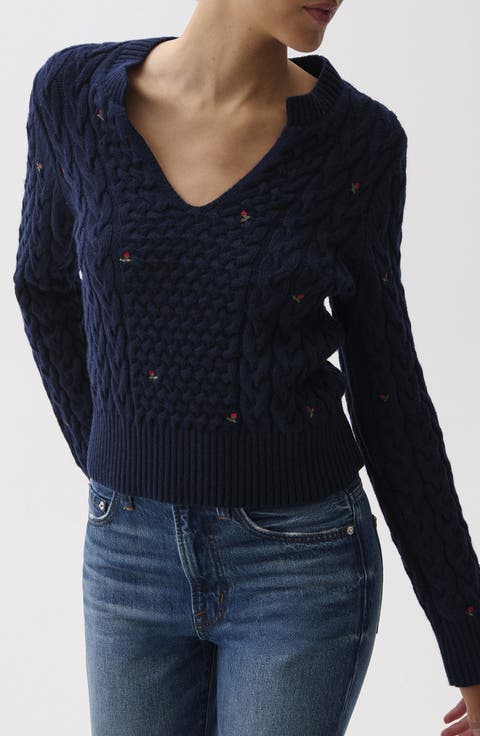 Shana Embroidered Cable Knit Sweater