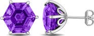DELMAR Amethyst Hexagon Solitaire Stud Earrings