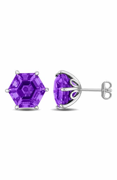 Amethyst Hexagon Solitaire Stud Earrings