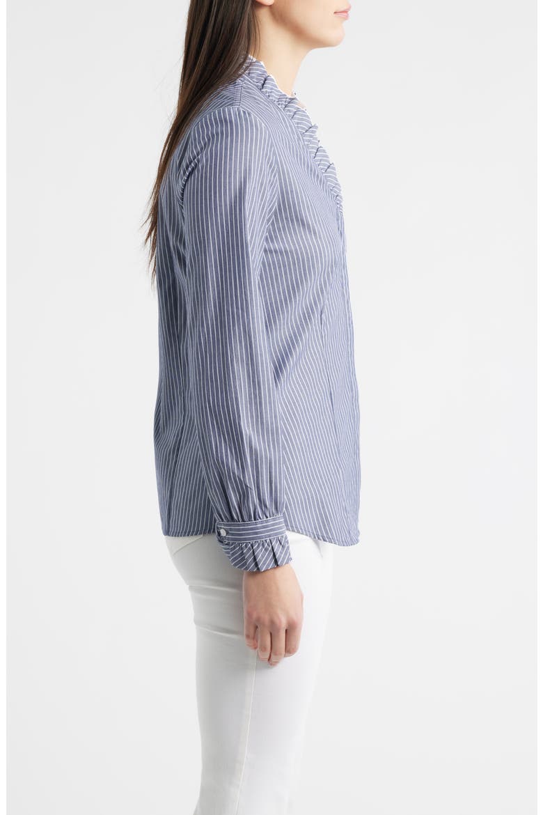 Ruffle Detail Stripe Cotton Button-Up Shirt, Alternate, color, DISTANT MNTN MULTI