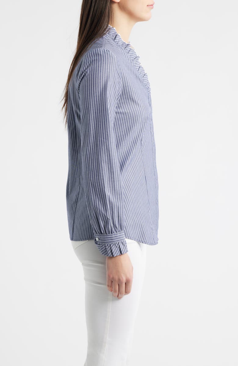 Anne Klein Ruffle Detail Stripe Cotton Button-Up Shirt, Alternate, color, Distant Mntn Multi
