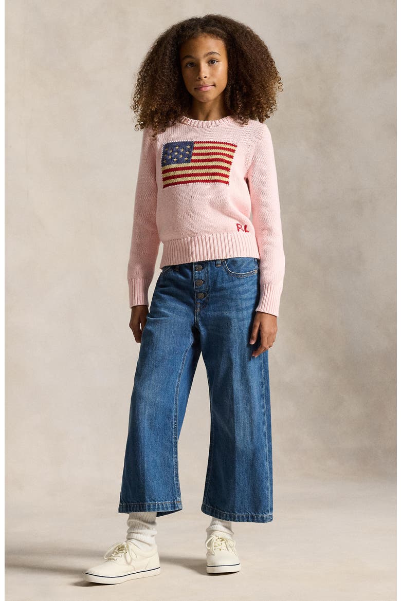 Kids' Flag Crewneck Sweater, Alternate, color, ACACIA PINK