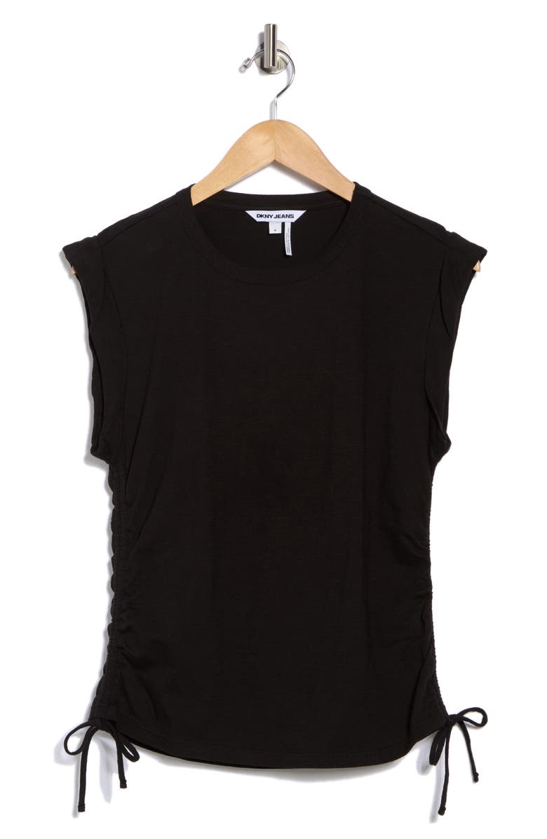 DKNY Jeans Ruched Knit Top, Alternate, color, Black