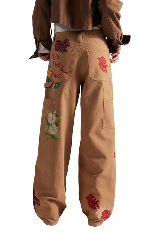 Free People Bright Time Embroidered High Waist Wide Leg Pants In Multi